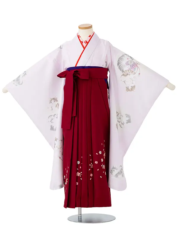 女児卒園袴【刺繍袴】小紋　猫　藤色