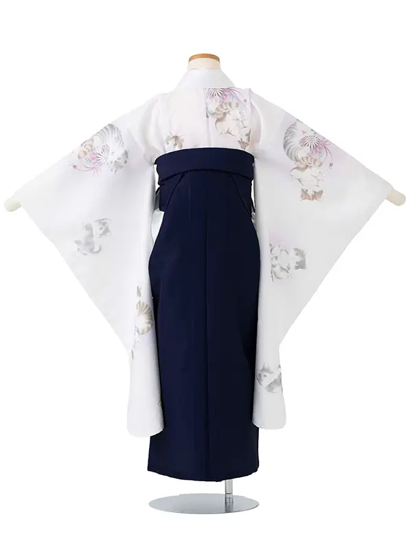 女児卒園袴【刺繍袴】小紋　猫　白