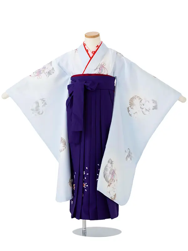 女児卒園袴【刺繍袴】小紋　猫　ブルー