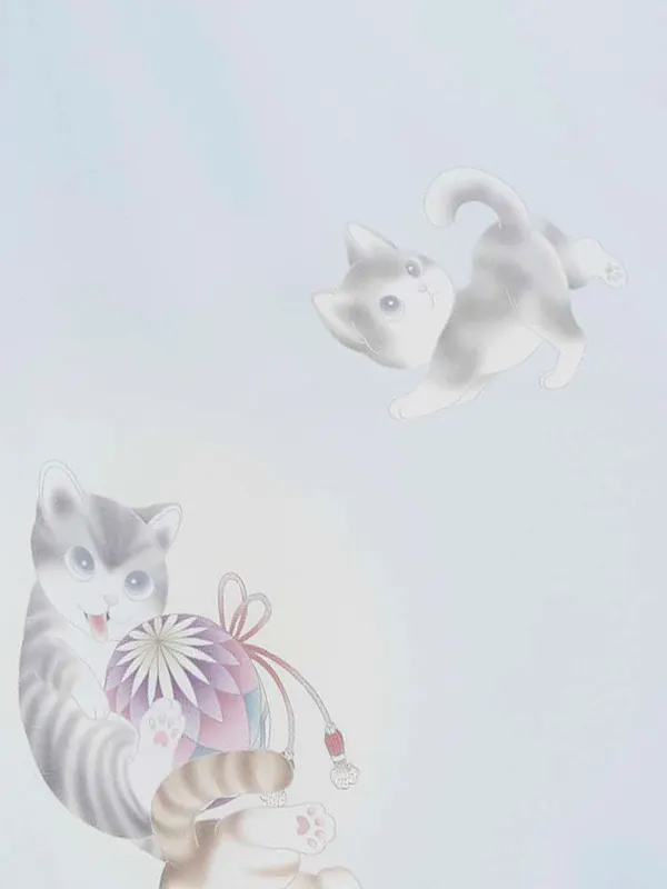 女児卒園袴【刺繍袴】小紋　猫　ブルー