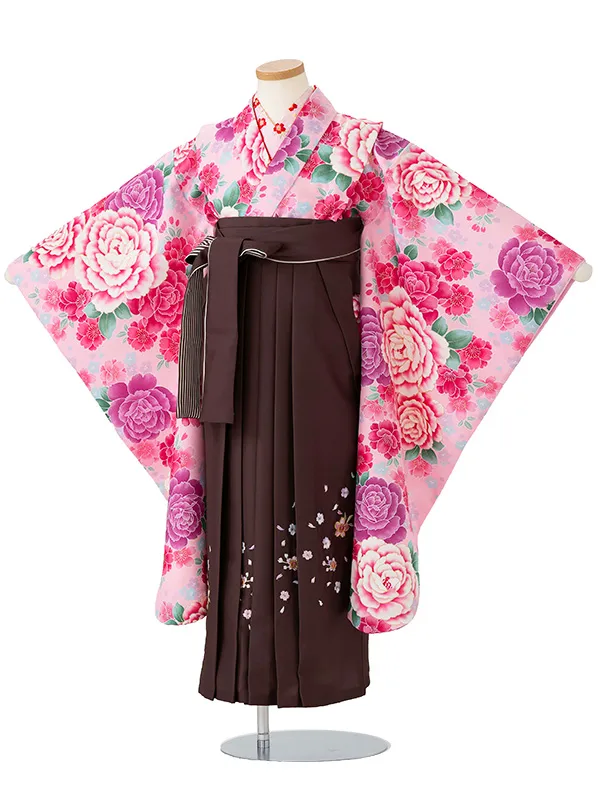 女児卒園袴【刺繍袴】小紋　薔薇　ピンク