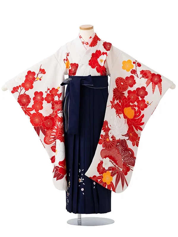 女児卒園袴【刺繍袴】ぼたんに竹　オフ