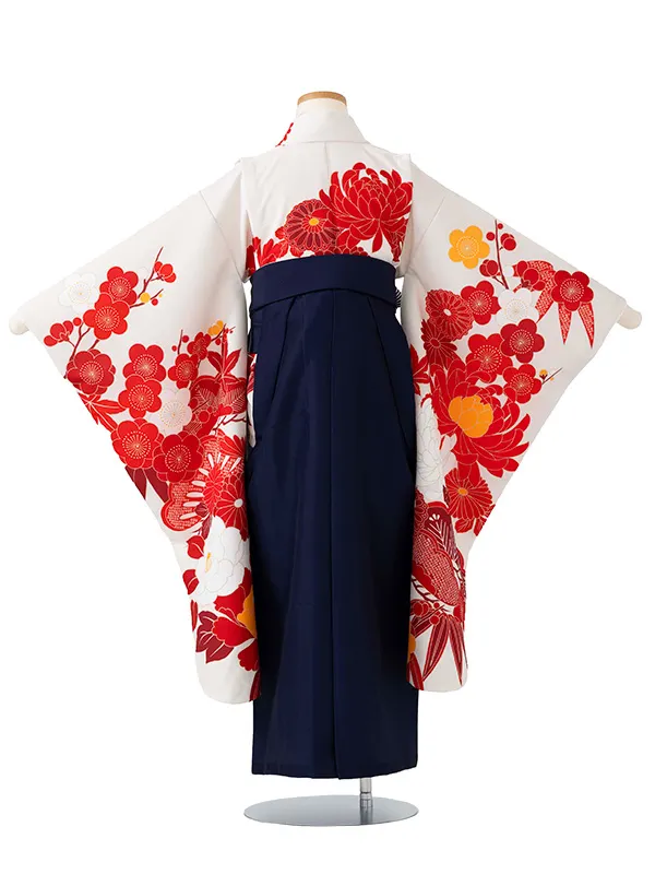 女児卒園袴【刺繍袴】ぼたんに竹　オフ