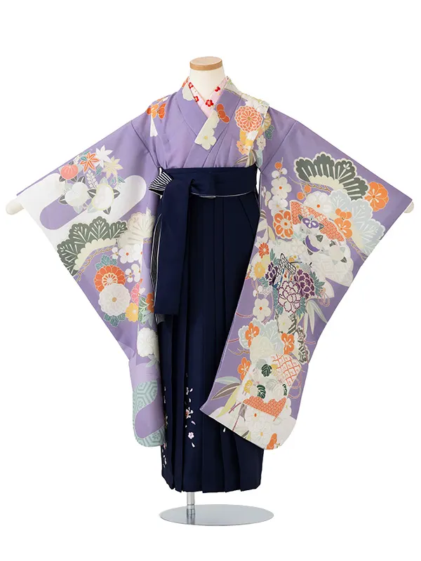 女児卒園袴【刺繍袴】扇面　藤色　