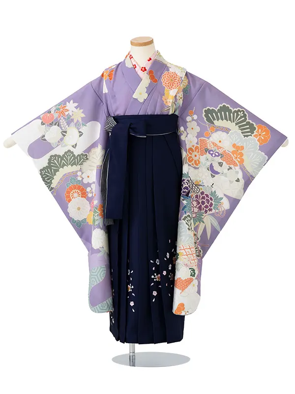 女児卒園袴【刺繍袴】扇面　藤色　