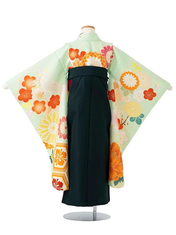 女児卒園袴【刺繍袴】ぼたんに亀甲　グリーン