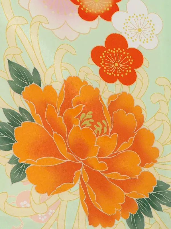 女児卒園袴【刺繍袴】ぼたんに亀甲　グリーン