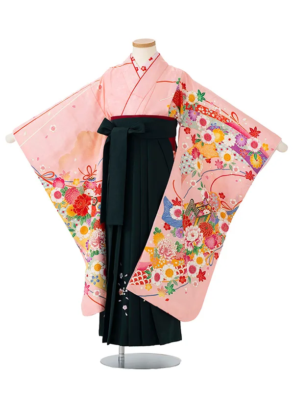 女児卒園袴【刺繍袴】御所車にテープ　ピンク