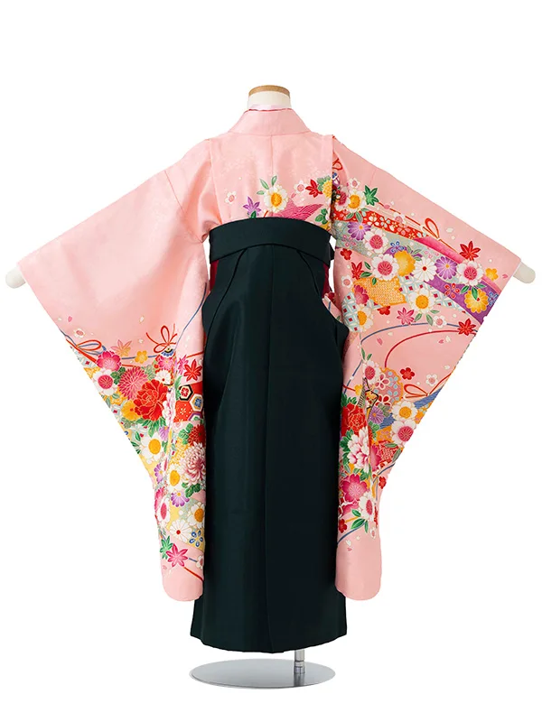 女児卒園袴【刺繍袴】御所車にテープ　ピンク