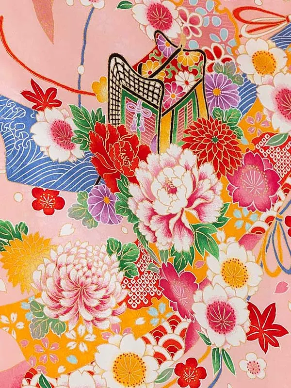 女児卒園袴【刺繍袴】御所車にテープ　ピンク