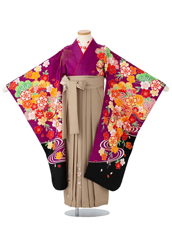 女児卒園袴【刺繍袴】貝桶　パープル