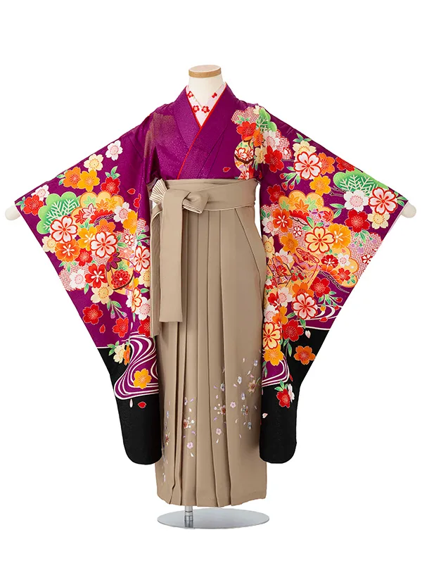 女児卒園袴【刺繍袴】貝桶　パープル