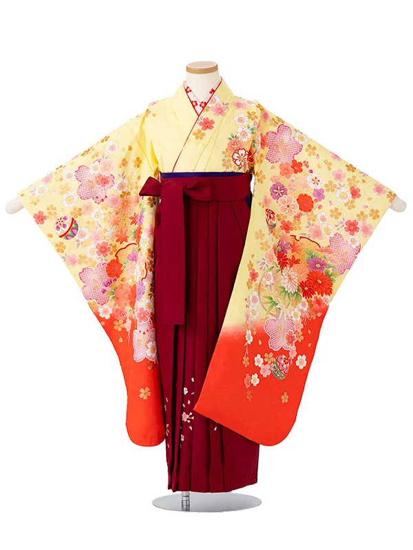 女児卒園袴【刺繍袴】まりに桜疋田　クリーム