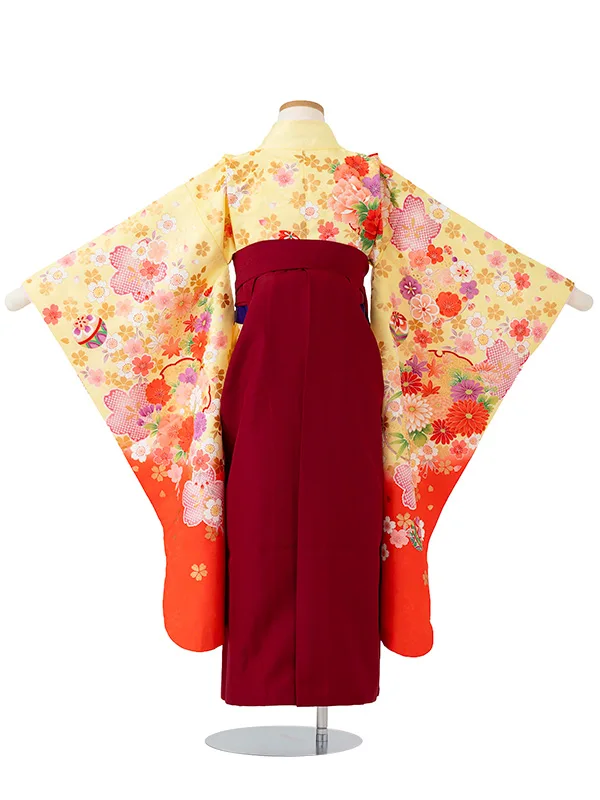 女児卒園袴【刺繍袴】まりに桜疋田　クリーム