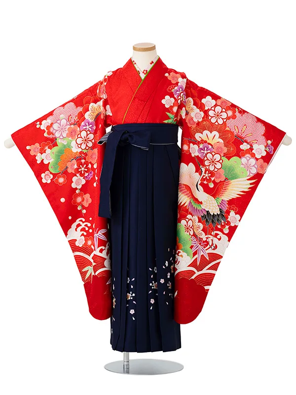 女児卒園袴【刺繍袴】ツル　赤