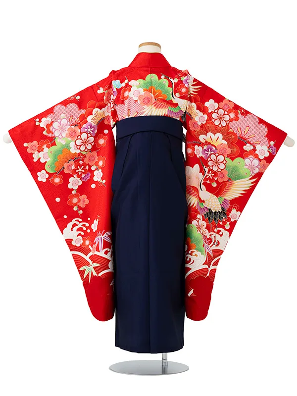 女児卒園袴【刺繍袴】ツル　赤