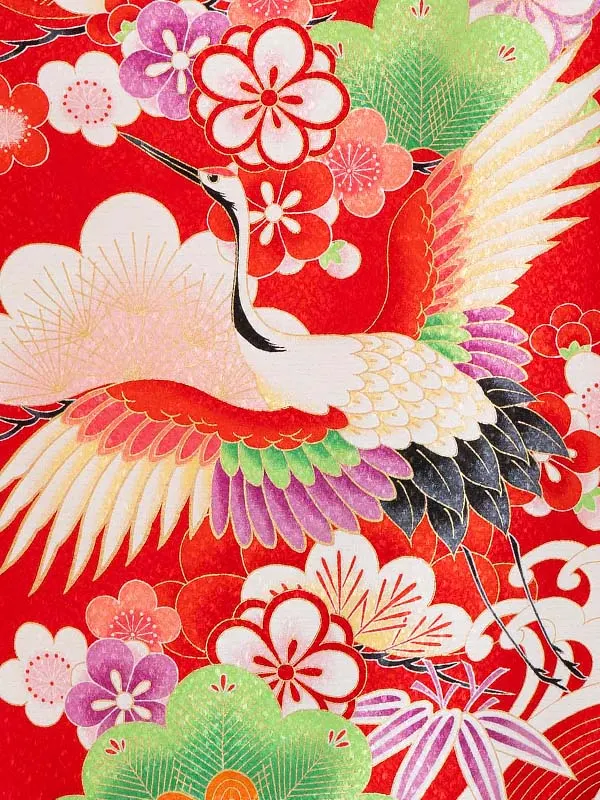 女児卒園袴【刺繍袴】ツル　赤