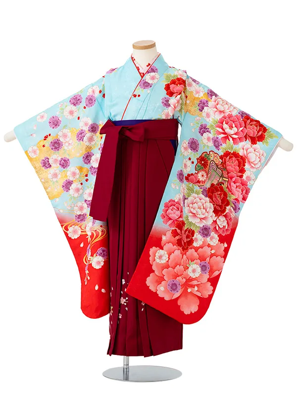 女児卒園袴【刺繍袴】御所車に雪輪　ブルー