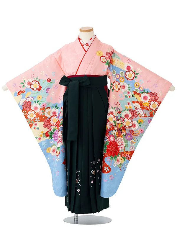 女児卒園袴【刺繍袴】鼓に染め分け　ピンク・ブルー