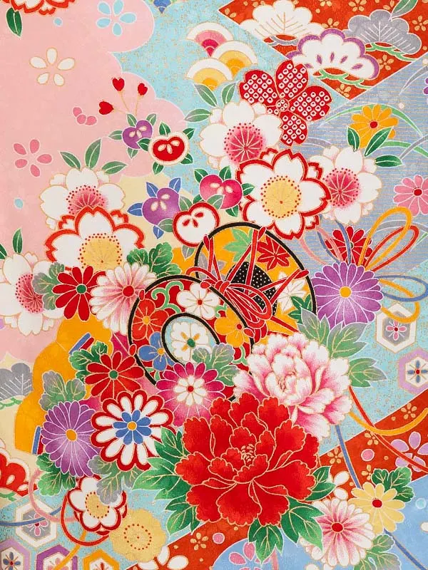 女児卒園袴【刺繍袴】鼓に染め分け　ピンク・ブルー