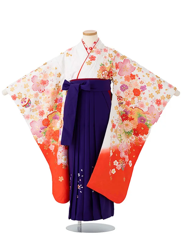 女児卒園袴【刺繍袴】まりに桜疋田　白