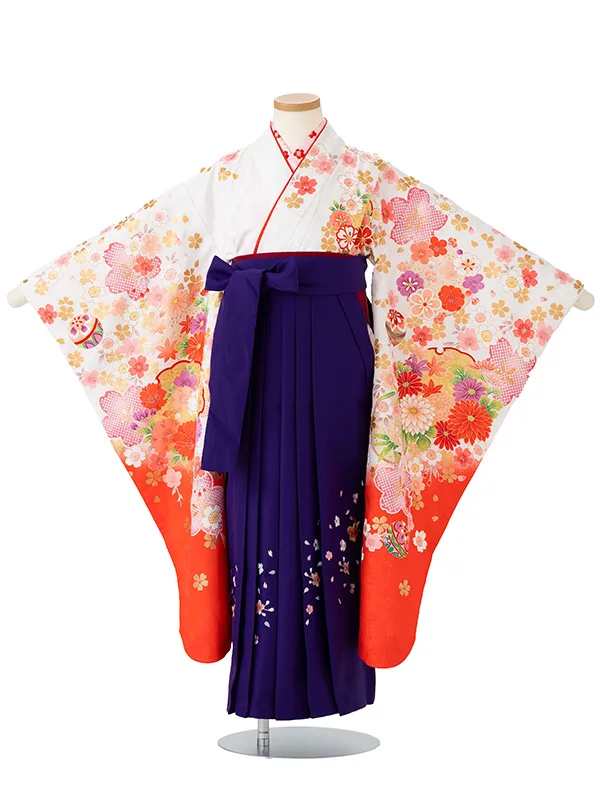 女児卒園袴【刺繍袴】まりに桜疋田　白