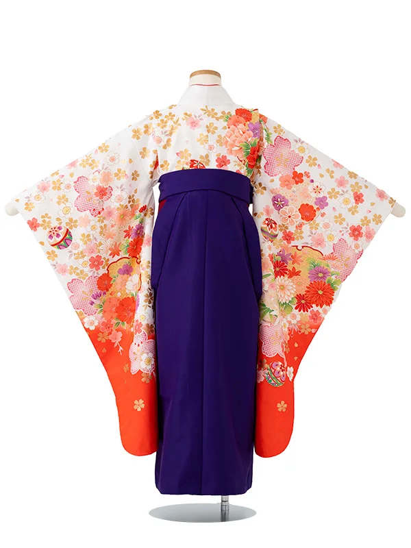 女児卒園袴【刺繍袴】まりに桜疋田　白