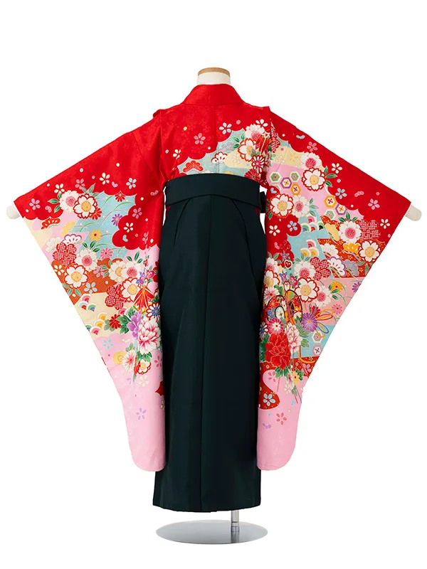 女児卒園袴【刺繍袴】鼓に染め分け　ピンク・赤