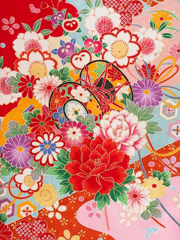 女児卒園袴【刺繍袴】鼓に染め分け　ピンク・赤