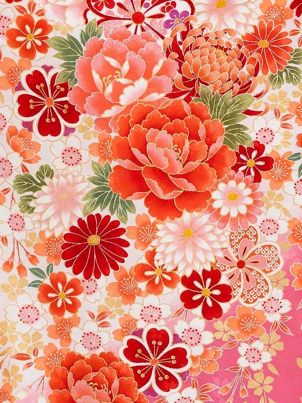 女児卒園袴【刺繍袴】ぼたんに乱菊　白・ピンク