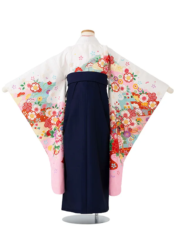 女児卒園袴【刺繍袴】鼓に染め分け　白・ピンク