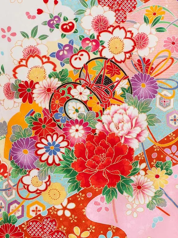 女児卒園袴【刺繍袴】鼓に染め分け　白・ピンク