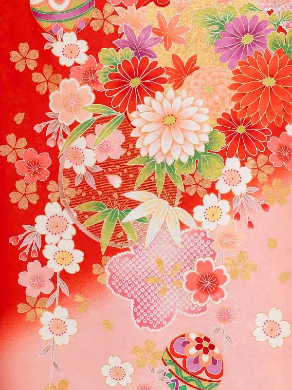女児卒園袴【刺繍袴】まりに桜疋田　赤ピンク