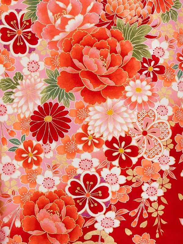 女児卒園袴【刺繍袴】ぼたんに乱菊　ピンク赤