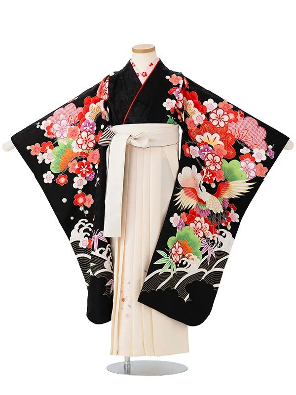 女児卒園袴【刺繍袴】ツル　黒