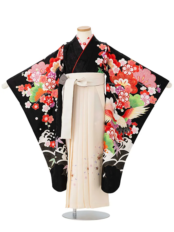 女児卒園袴【刺繍袴】ツル　黒