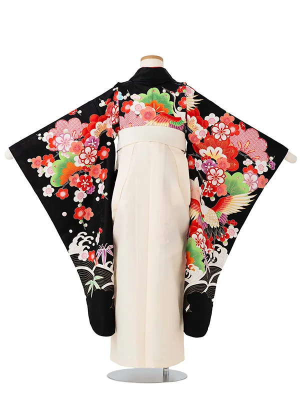 女児卒園袴【刺繍袴】ツル　黒