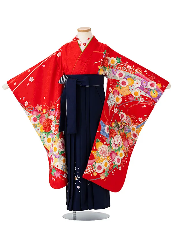 女児卒園袴【刺繍袴】御所車にテープ　赤