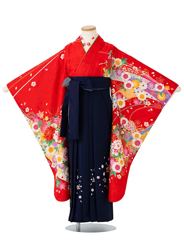 女児卒園袴【刺繍袴】御所車にテープ　赤