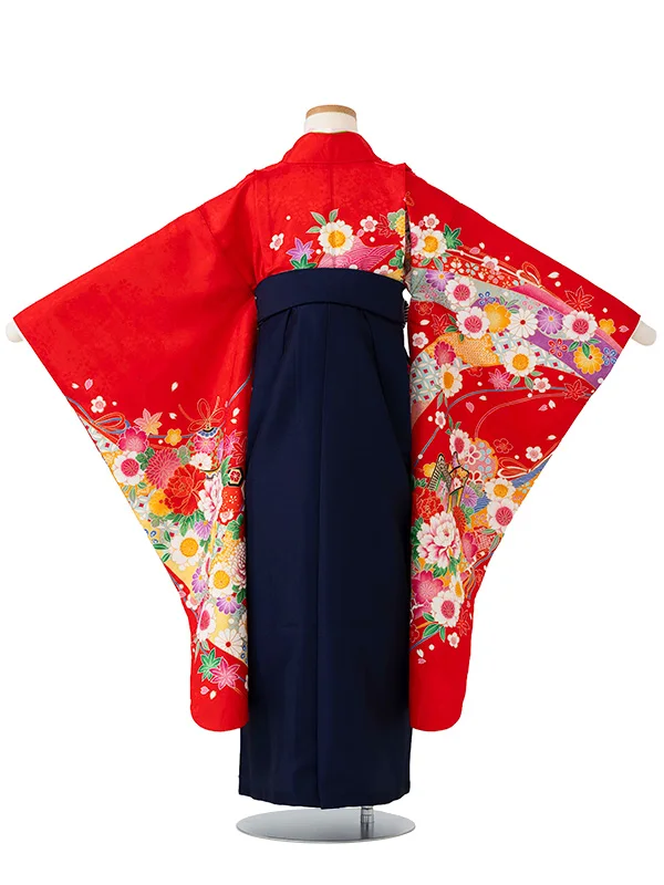 女児卒園袴【刺繍袴】御所車にテープ　赤