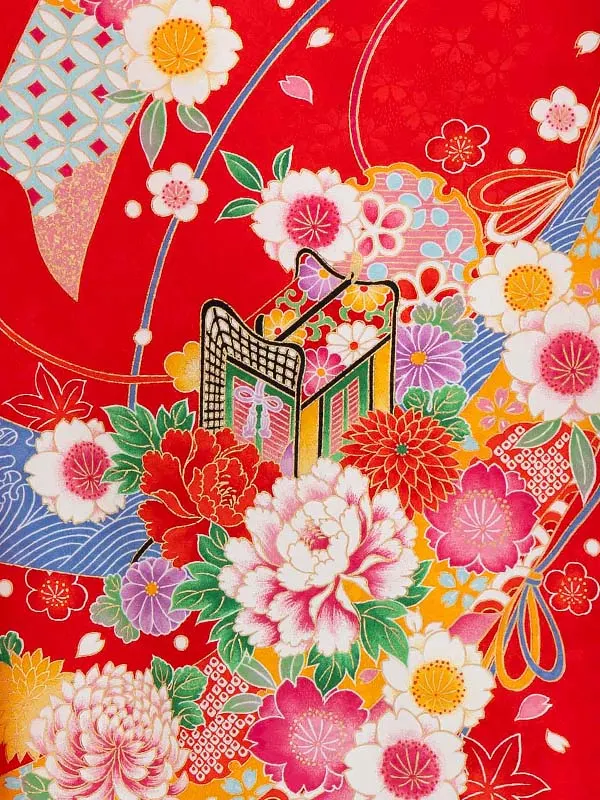 女児卒園袴【刺繍袴】御所車にテープ　赤