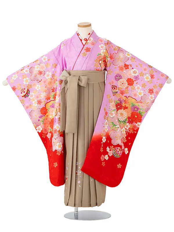 女児卒園袴【刺繍袴】まりに桜疋田　藤色