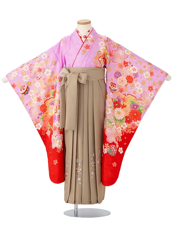 女児卒園袴【刺繍袴】まりに桜疋田　藤色