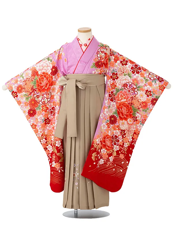 女児卒園袴【刺繍袴】まりに乱菊　藤色