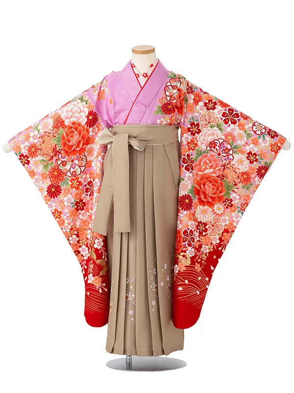 女児卒園袴【刺繍袴】まりに乱菊　藤色