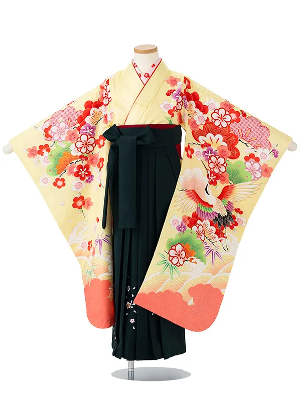 女児卒園袴【刺繍袴】ツル　クリーム