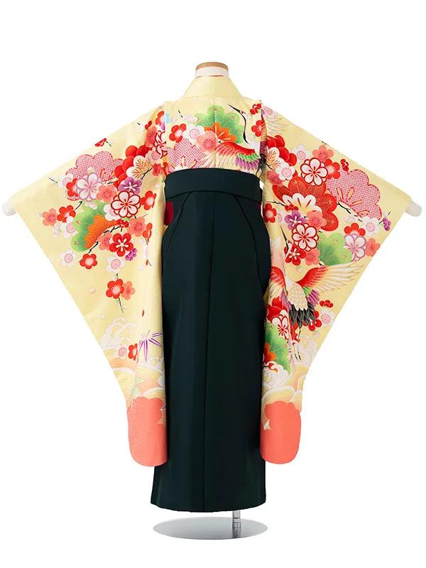 女児卒園袴【刺繍袴】ツル　クリーム