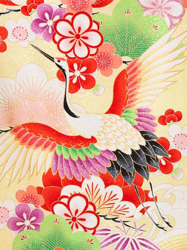 女児卒園袴【刺繍袴】ツル　クリーム