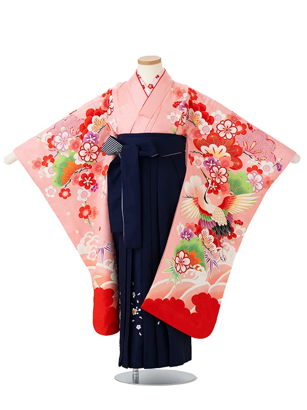 女児卒園袴【刺繍袴】ツル　ピンク