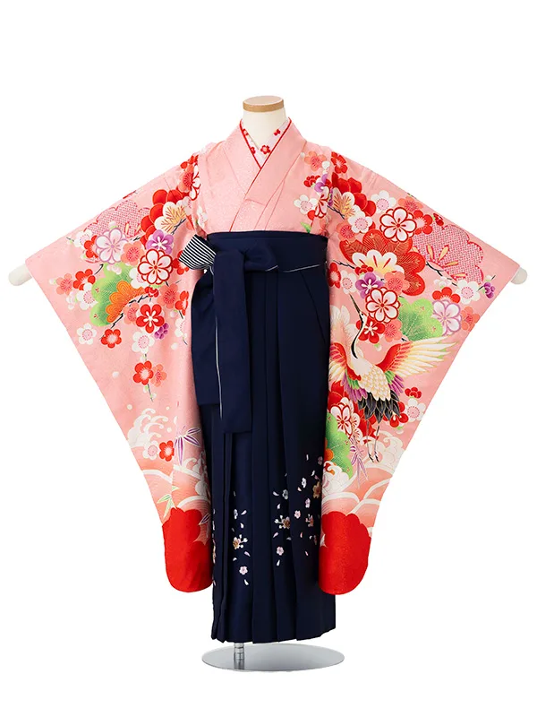 女児卒園袴【刺繍袴】ツル　ピンク